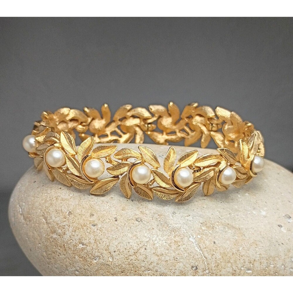 1971 Avon Evening Creation Brushed Gold tone Pearl Bracelet First Collection